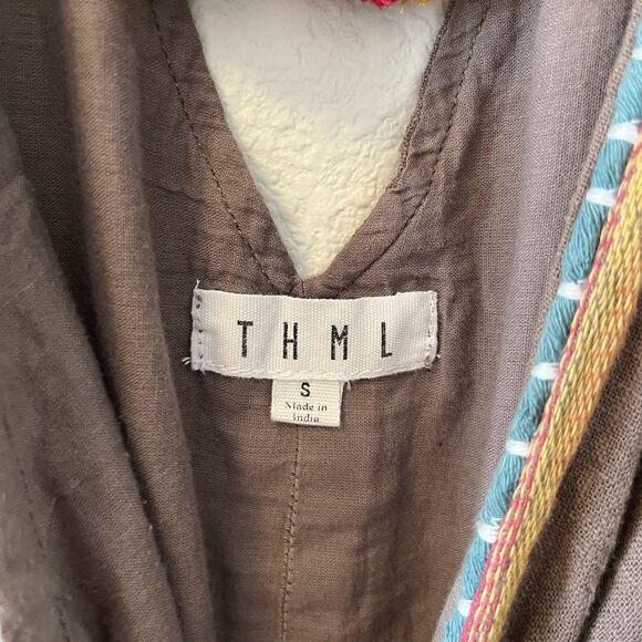 THML Women's Dress Size Small Brown Embroidered V-Neck Sleeveless Cotton Boho - Picture 2 of 16